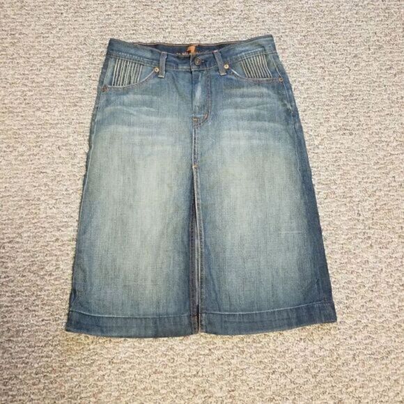 7 For All Mankind Sanded Stonewashed Denim Skirt - Picture 4 of 6